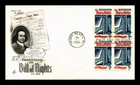 US COVER BILL OF RIGHTS 175TH ANNIVERSARY FDC BLOCK OF 4 ARTCRAFT