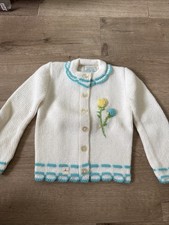 Vintage Brand New White Blue Kids Toddler Cardigan Sweater Acrylic 2T 3T