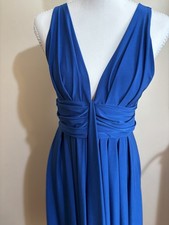 Famosa Blue Sleeveless V-Neck A-Line Midi Dress Solid Size L