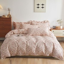 Girls Comforter Set with Pink Red Flower Pattern Elegant Floral Bedding Comfo...