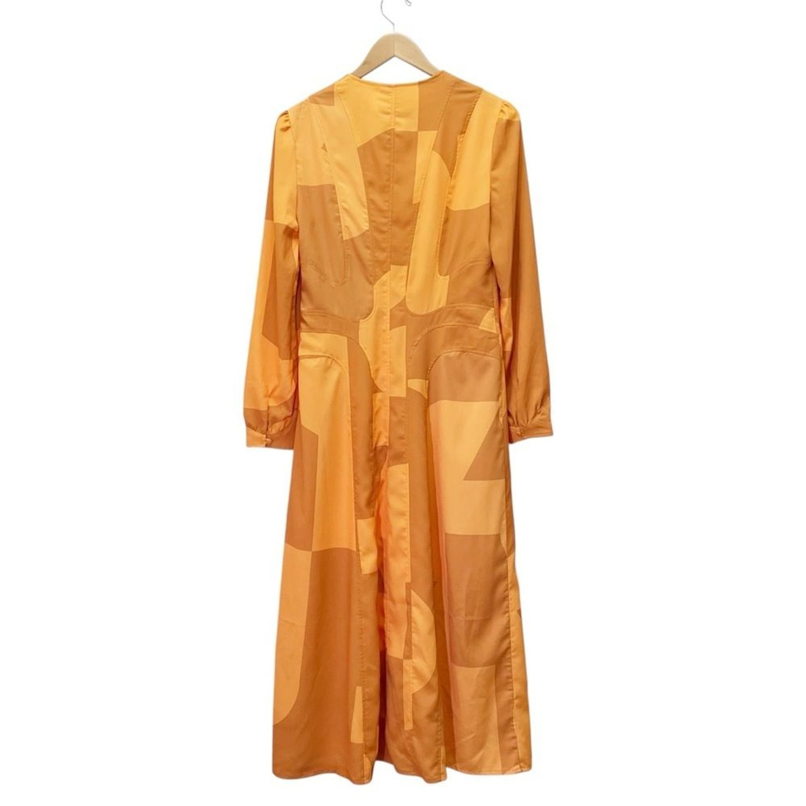 House of Sunny Cinema Dress Orange Yellow Geometric Button Front Midi Size 6 US