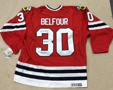 Ed Belfour Autograph Signed Chicago Blackhawks Vintage Hockey CCM Jersey PSA XL