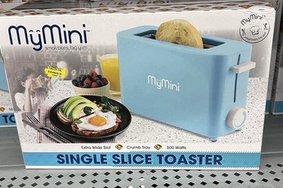 MyMini Single Slice Wide Slot Blue Toaster 500W Crumb Tray Compact MWST1AQ