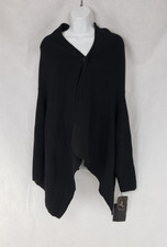 Moyuru International Size M Black 100 Wool Oversized Lagenlook snap shawl cape