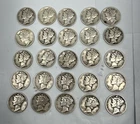 Mercury Dimes 90% SILVER Lot 25 Coins 1940's
