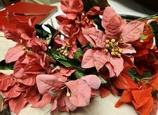 Lot of Artificial Faux Silk Poinsettias Flowers Red Pinkish