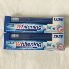 2 Lucky Super Soft Whitening Anti Cavity Fluoride Toothpaste 6.4 oz Brush NEW