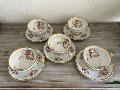 Edelstein Bavaria Maria Theresia Lorraine Germany Set of 5 Teacups & Saucers
