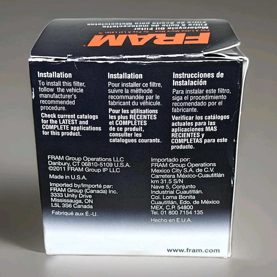 FILTRO ACEITE MOTO FRAM PH6017A - Totalmente Nuevo Foto 4 de 4