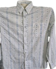 Vintage 90s Men's Union Bay  Shirt XL Pearl Snap, Aztec Geometric White Blue