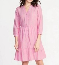 New OLD NAVY DRESS Shirt Waist Size XL Pink Stripe Linen Blend Button Career
