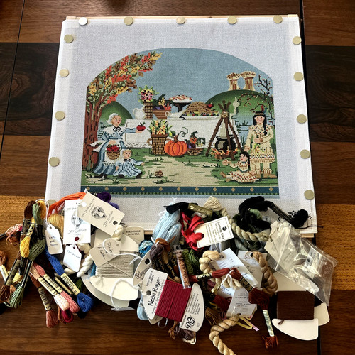 Harvest Table Kit Kelly Clark Thanksgiving Hand Painted Needlepoint Canvas +