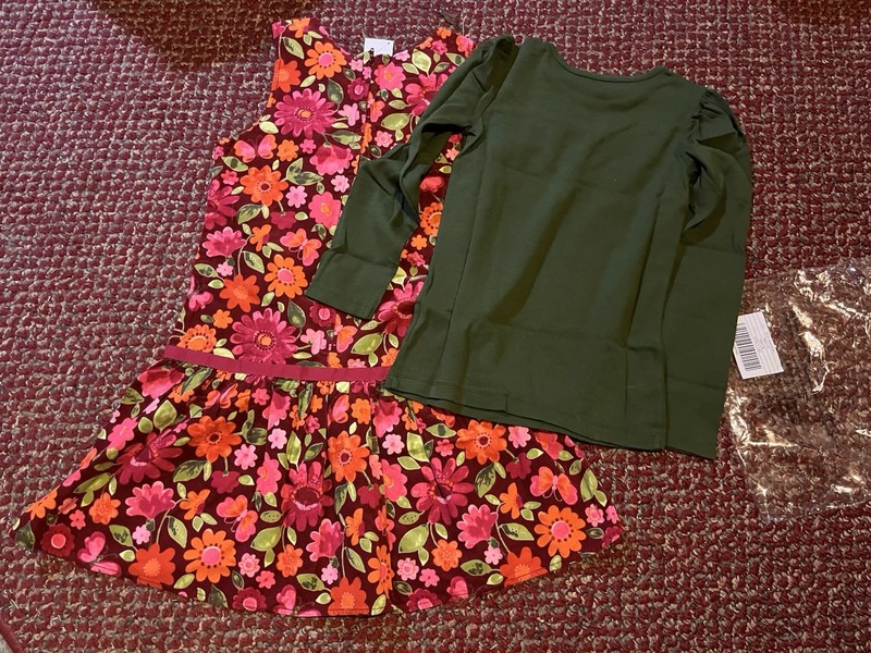 Gymboree NWT Girls 8 Olive Green L/S Shirt Top; 10 Red Corduroy Jumper Dress NEW