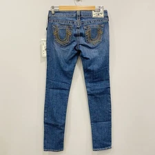 TRUE RELIGION NWT 26 Low Rise Skinny Gold Arrow Denim Big T Jeans Rock Y2K 