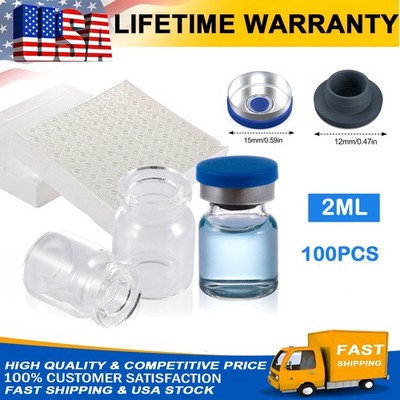 100PCS 2ml Glass Vials Clear Headspace Vials Sample Vials Lab Vials w/ Cap Glass