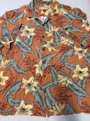 Vintage Carribean Joe Button Up Shirt Men's XL Rayon Loop Collar Tropical Orange