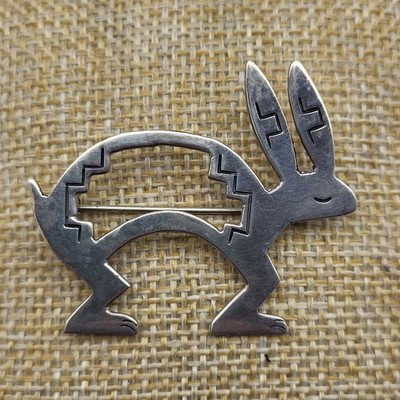Stunning Vintage Navajo Sterling Silver Rabbit Bunny Brooch Pin Easter Animal 