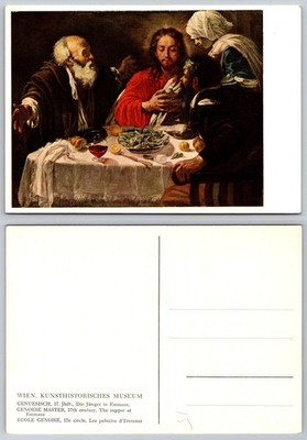 Genoese Master The Supper at Emmaus Art Postcard KHM Vienna 17th Century
