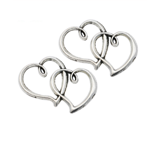 30Pcs Silver Plated Double Heart Connectors Pendant Charms Jewelry Findings - Picture 1 of 6