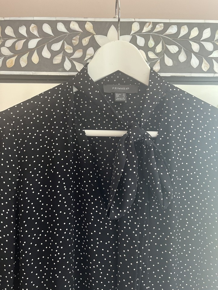 Ladies Primark Black Polka Dot Pussy Bow Maxi Dress Size 12 eBay