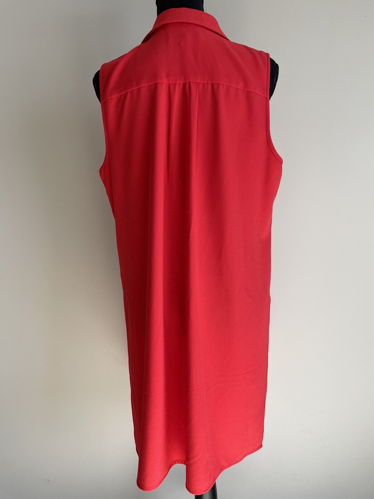 Joan Vass Studio Sz L Longline Red Tunic Button Front Stretch Sleeveless Slits