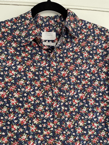 Vanishing Elephant Mens Navy Floral Printed Button Down Shirt 100% Cotton Size S - Picture 7 of 18