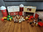 Large Lot Of Vintage Fisher-Price Little People Barns Silos People Animals Toys