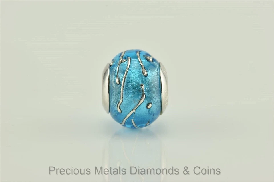 Charmed Memories Sterling Silver Blue Silver Accent Murano European Slide Charm - Image 3 of 4