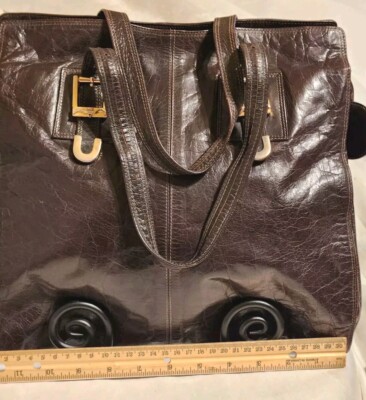 LA TOSCANELLA FLORENCE ITALY LEATHER SATCHEL PURSE DARK BROWN RETRO 1970'S 