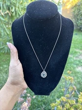 Sterling Silver Pendant Necklace Open Tear Drop Blue Light Clear Stone 8”