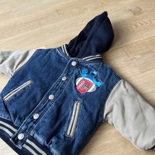 Sesame Street Denim Khaki Jacket Cookie Monster 12M removable hood needs button