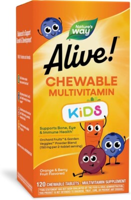Alive! Children's Daily Chewable Multivitamin, Supports Bone, Eye, Immune Health