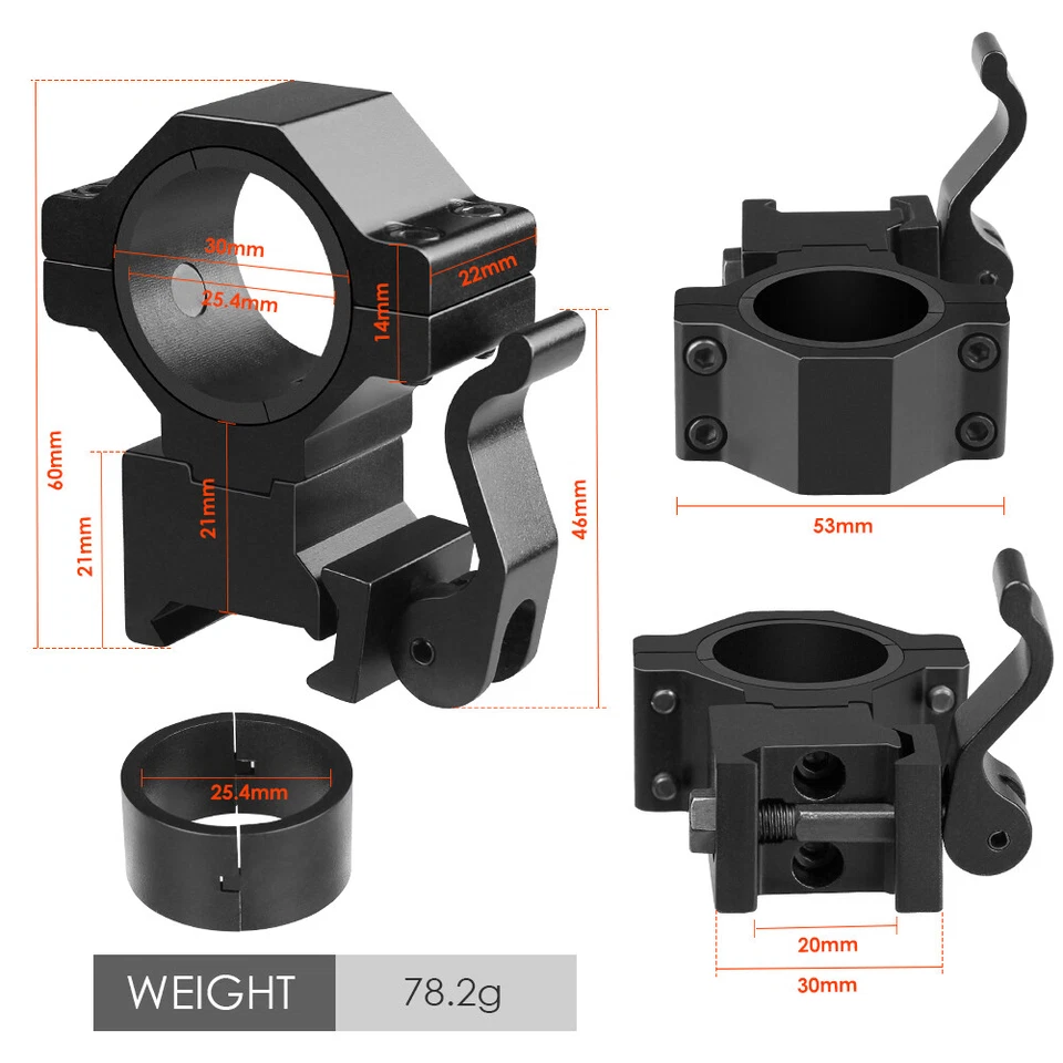 2 X Suporte de Luz de Escopo Picatinny de Liberação Rápida Ajuste para Anel de 30 MM e 25,4 MM - Imagem 2 de 4
