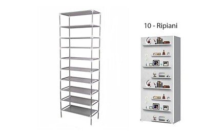 SONGMICS Scarpiera Di Tessuto A 10 Ripiani, Scaffale Portascarpe 28 X 58 X 160 Cm Con Copertura Di Tessuto Per Scarpe Da Ginnastica Tacchi Alti Ciabatte Struttura Di Metallo Nero Rxj10h
