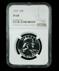 1957 NGC PF68 SILVER PROOF FRANKLIN HALF DOLLAR BRIGHT WHITE COIN 50C WHITE