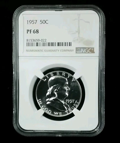 1957 NGC PF68 SILVER PROOF FRANKLIN HALF DOLLAR BRIGHT WHITE COIN 50C WHITE