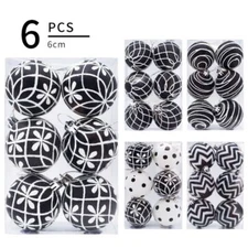 6Pcs Christmas Balls Tree Pendants Hand-painted Black and White Hanging Ball 6cm