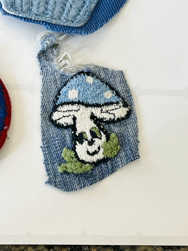 Vintage Patch Lot Cupcake Mushroom Star Hippie Embroidered Denim Applique Retro - Image 2 of 4