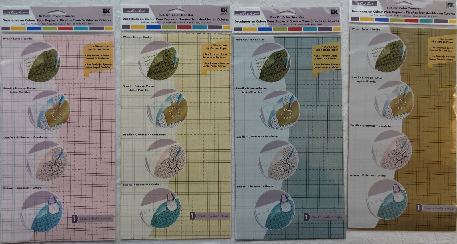 RubOn Color Transfer Set of 4 Colors Stencil, Doodle, Works Like