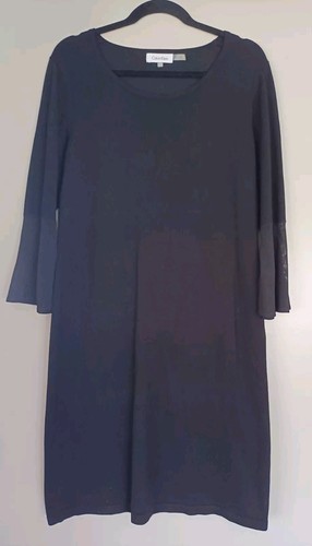 CALVIN KLEIN STUNNING BLACK FINE KNIT DRESS WITH BELL SLEEVES SIZE L. AS NEW - Picture 4 of 11