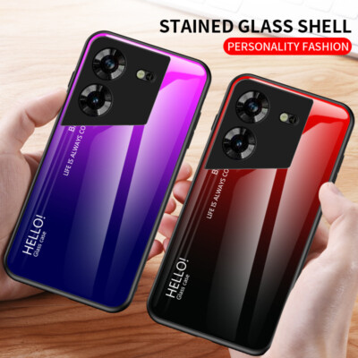 For Tecno Pova 5, Luxury Gradient Back Glass Shell Soft Bumper Skin Case Cover