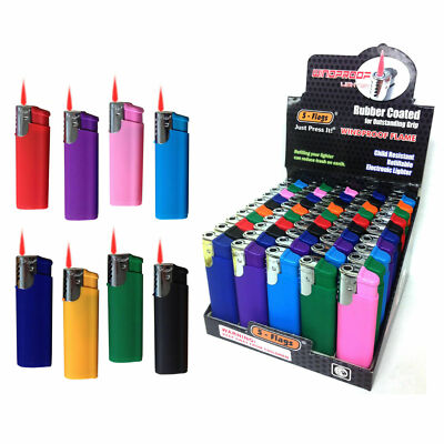 5-Flags  Rubber Coated Windproof Flame Electronic Lighter Refillable 50Pcs 80-86