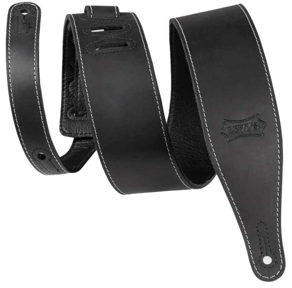Levy's M17BAS-BLK 2.5in 'Like Butter' Leather Distressed Guitar strap, Black