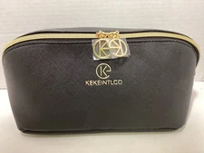 Kekeintlco Makeup Travel Bag Black Gold Trim Zipper