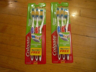 New ! 2 X 3 counts Colgate Toothbrush Soft Brush Full Head Classic Clean