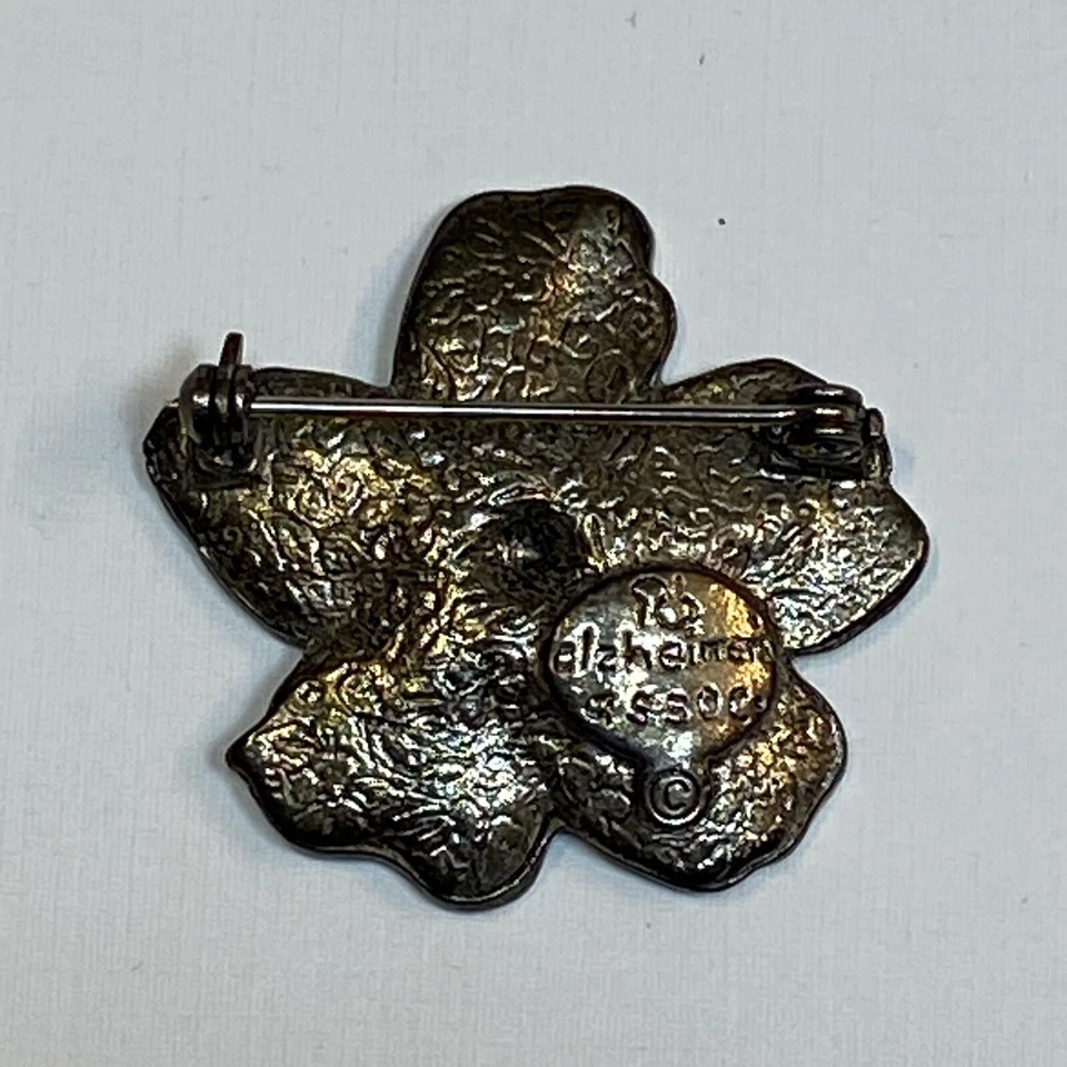 Broche Esmalte Alzheimer Association 1.5" Joyería Dogwood Flor Verde Floral Foto 2 de 2