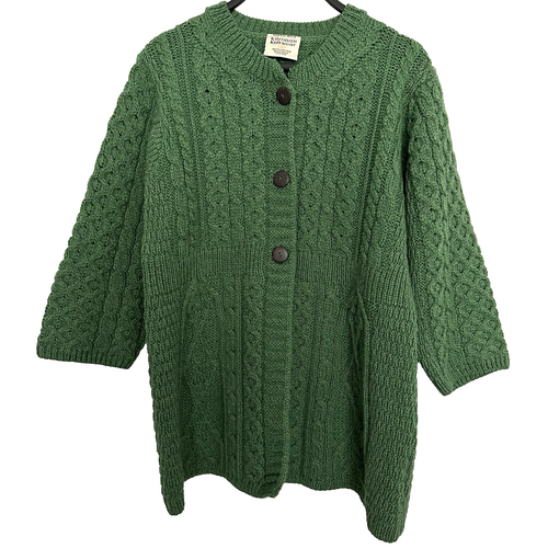 Kilronan Knitwear Green Cable Knit Irish Merino Wool Cardigan Sweater & Scarf M - Picture 4 of 8