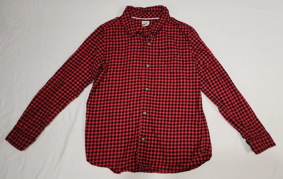 Carter's Boys Checkered Button Up Red & Black Comfy Shirt Size 14 - Image 3 of 4