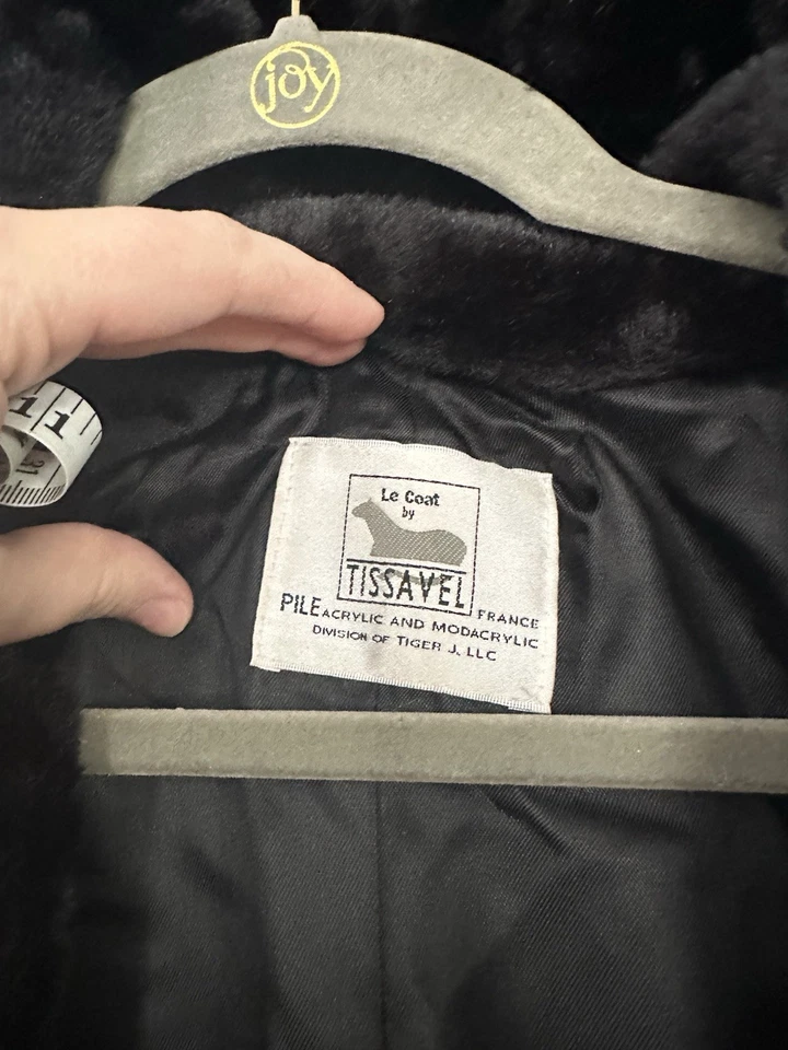 Abrigo vintage de piel sintética Tissavel France XL negro acrílico EE. UU. Foto 3 de 4