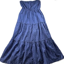Old Navy Dress Eyelet Tube Maxi Tiered Cotton Feminine Flirty Navy Blue XL C183